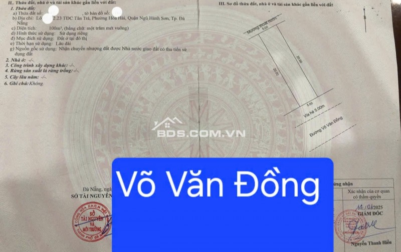 Bán đất đường Võ Văn Đồng - Gần bãi tắm Tân Trà